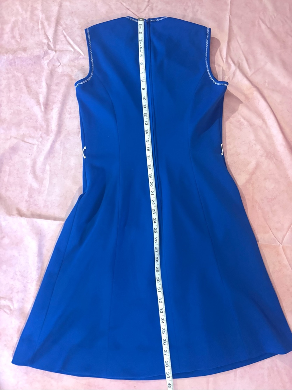 Vintage 60s 70s Butte Knit Royal Blue Mod Fit & Flare Dress Sleeveless Trim M/L - Picture 15 of 16